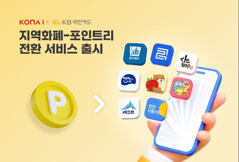 코나아이, KB국민카드 포인트리 '지역화폐 전환 서비스' 개시 "카드포인트, 지역화폐로"