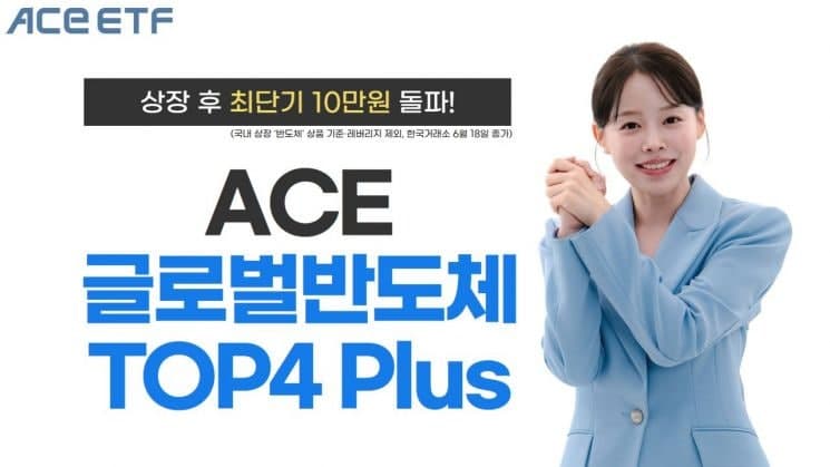 한투 'ACE 글로벌반도체TOP4Plus ETF' 상장 후 첫 10만원 돌파, 순자산 1조9천억 돌파