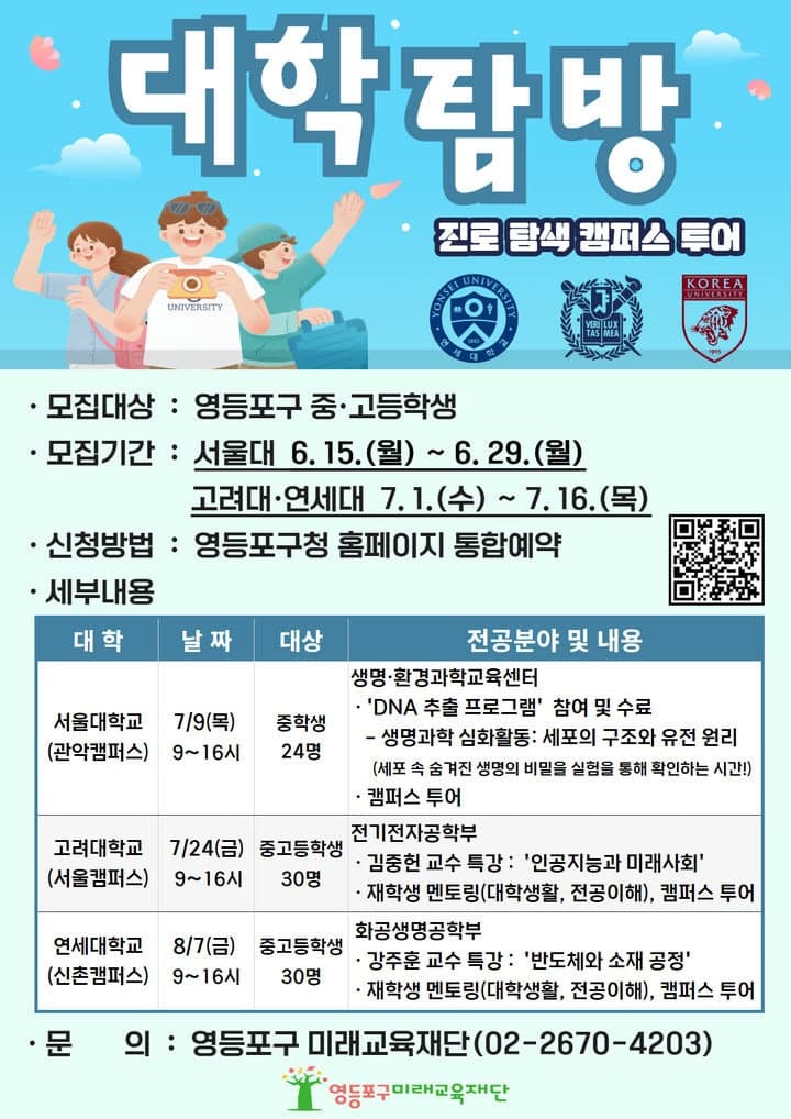 영등포구, 중·고생 대상 'SKY' 대학서 AI·반도체 배우고 진로 탐색 참가자 모집