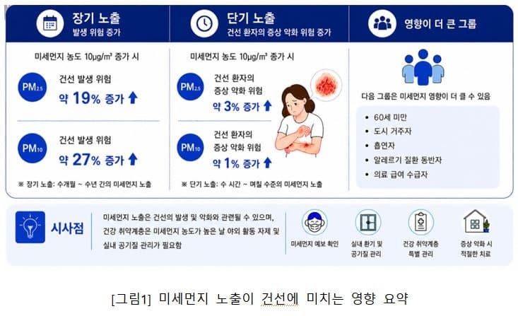 국립보건연구원 "미세먼지, 폐 넘어 피부까지 망친다…건선 발생 위험 최대 27% 증가"