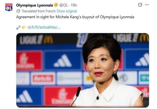 한국계 사업가 미셸 강, 佛 명문 축구팀 '리옹' 구단주 된다..."1300억 수혈" 재정 정상화 추진