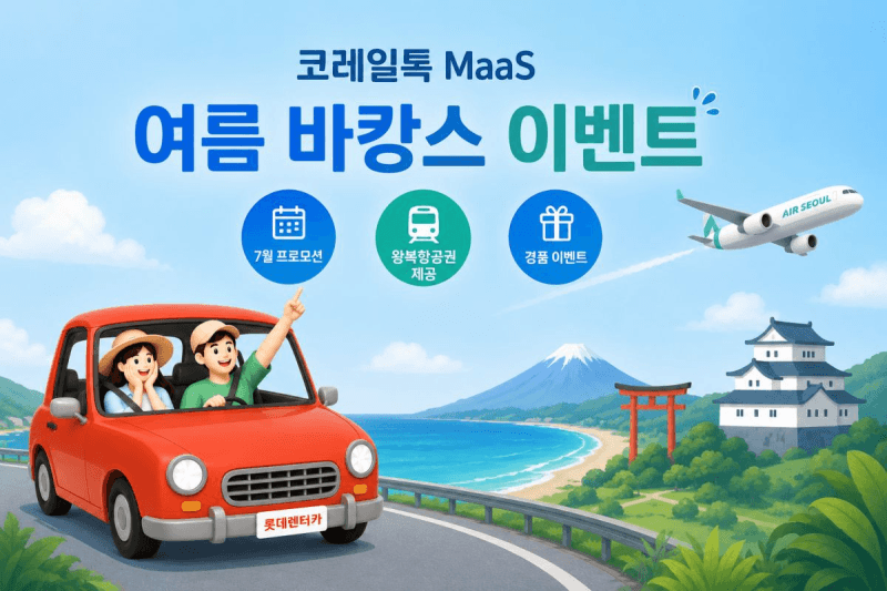 코레일, 7월 한 달간 코레일톡 렌터카 최대 70% 할인 및 일본 왕복 항공권 경품 이벤트