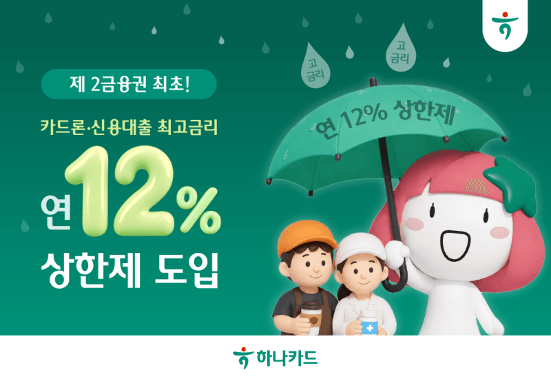 하나카드, 2금융권 최초 소상공인 카드론·신용대출 '최고금리 12%' 상한제 도입