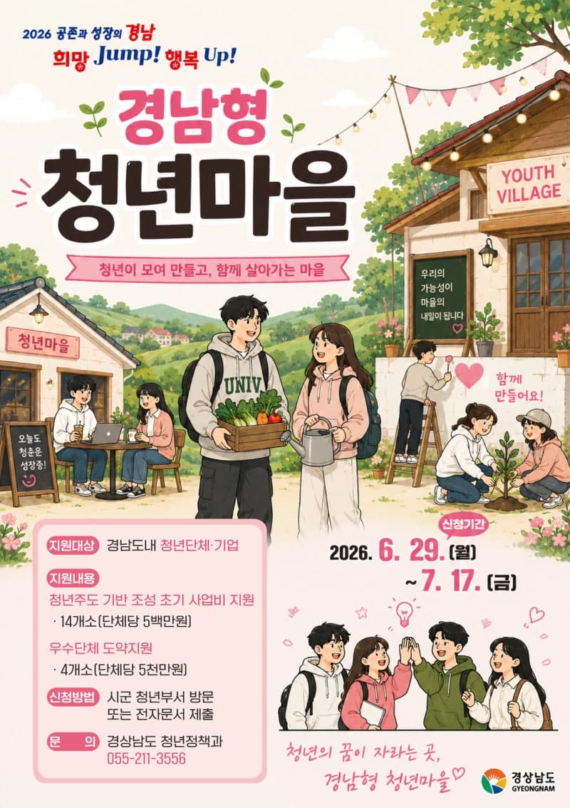 청년이 머무는 경남 만든다…경남도, '경남형 청년마을' 조성사업 공모