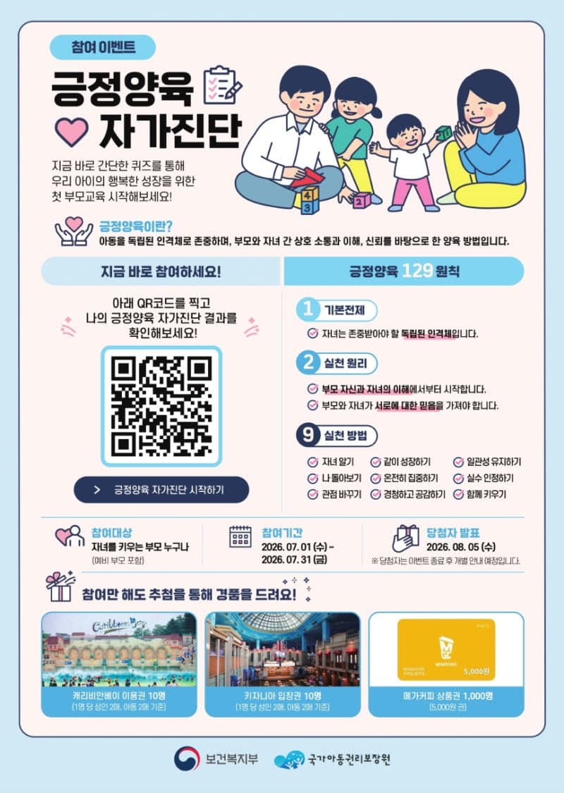 "나의 긍정양육 점수는?"…복지부, 7월 한 달간 긍정양육 자가진단 이벤트