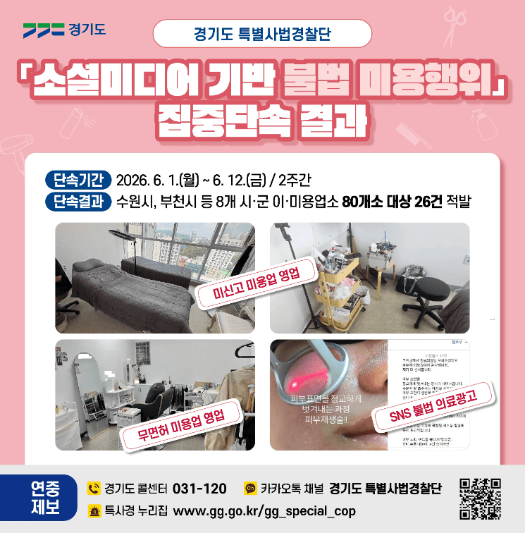 경기도 특사경, '무면허 속눈썹 연장' 등 불법 미용행위 26건 대거 적발