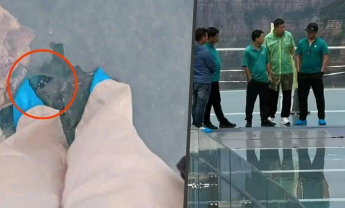 180m 높이 세계 최대 유리 전망대, "우산으로 콕, 찍었더니 쩍" 금 가…불안한 안전