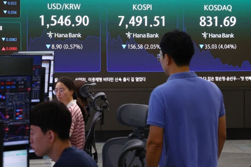 코스피, 美 반도체 급락에 7500선 등락…외국인 '팔자'에 하락 지속