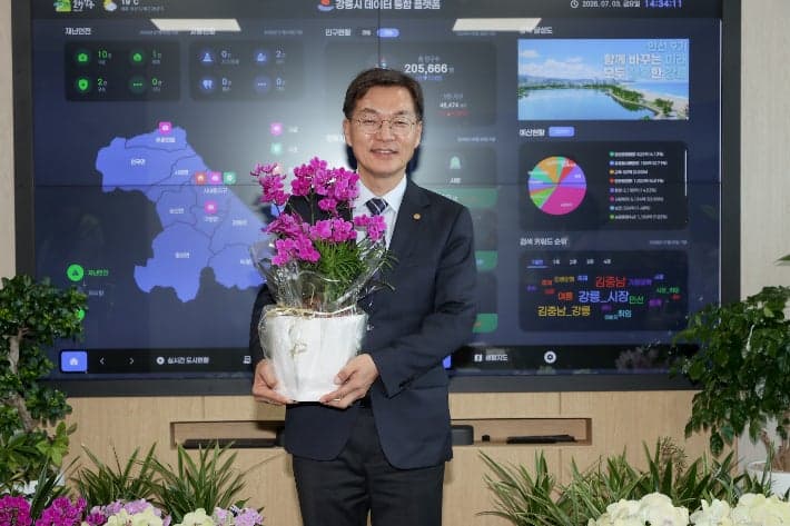 김중남 강릉시장 취임 축하 화분 100개, 독거노인 '반려식물'로 기부하며 '온기' 나눠