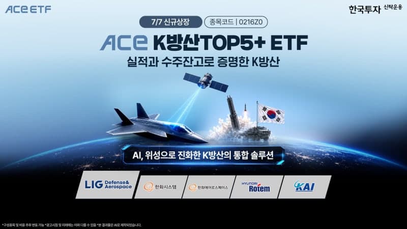 한투운용, '찐 방산주'만 담는 'ACE K방산TOP5+ ETF' 7일 상장