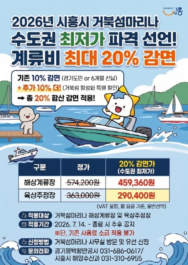 "인근 마리나 중 가장 싸다" 시흥시, 거북섬마리나 계류비 최대 20% 할인…수도권 최저 수준