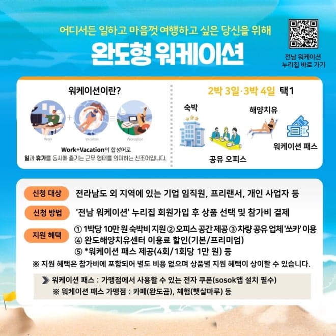 완도군, "청정바다 보며 일과 휴식을" 완도형 워케이션 참가자 모집