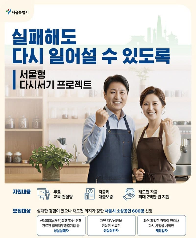 "재도전 문턱 낮춘다"…서울시, 소상공인 '다시서기' 재기 지원 확대