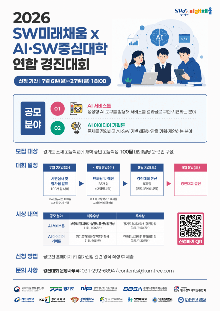 경과원, AI·SW중심대학 7개교와 9월 '고교생 AI·SW 경진대회' 개최