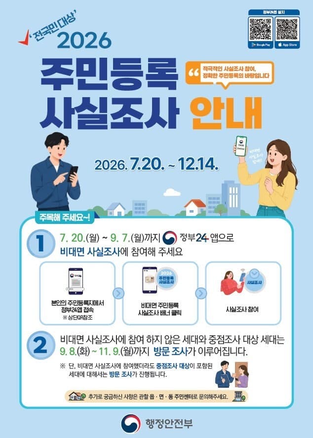20일부터 '주민등록 사실조사' 시작…모바일 앱으로 비대면 참여 가능