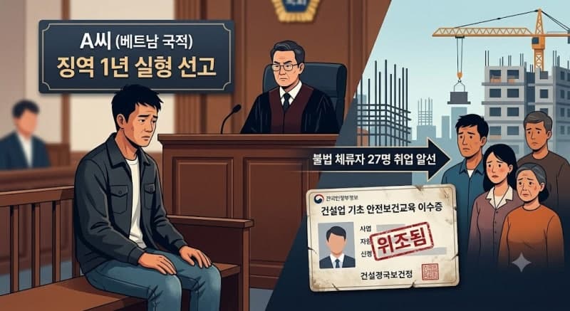 불법체류하며 동료 27명 취업 알선하고 이수증까지 위조한 베트남인 실형