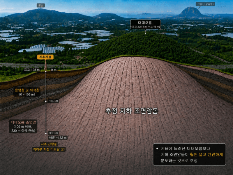 제주 더데오름 지하서 산방산 버금가는 거대 용암돔 첫 확인