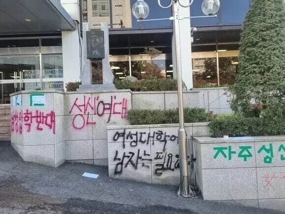 성신여대 ‘남학생 입학 반대’ 래커칠 시위 학생 5명 불구속 기소