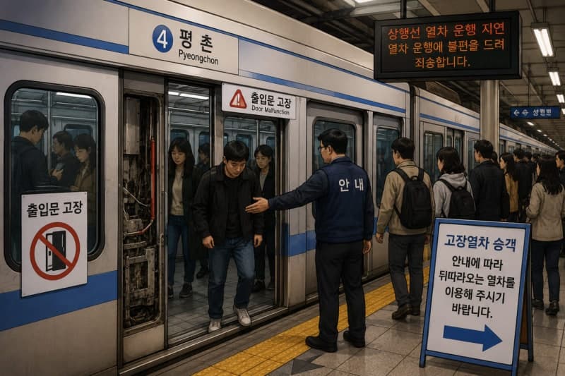 지하철 4호선 평촌역서 열차 출입문 고장…운행 한때 지연
