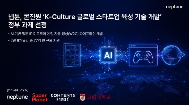 넵튠, 웹툰 IP 게임화 AI 플랫폼 구축…77억 규모 정부 과제 선정