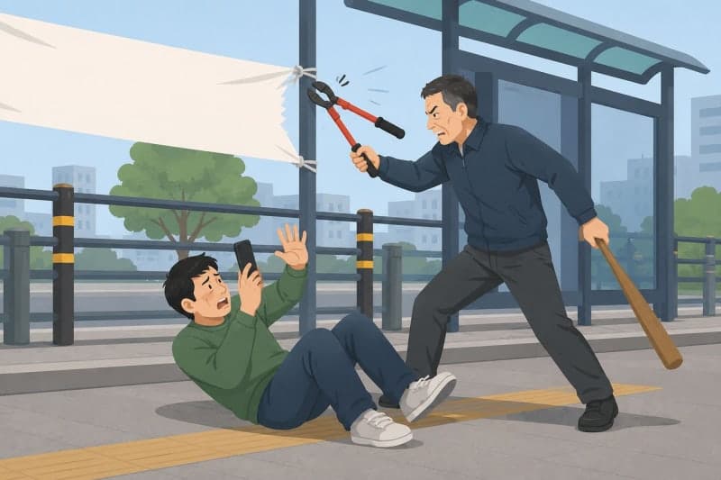 지방선거 현수막 훼손하고 시민 폭행·협박한 50대 실형 선고