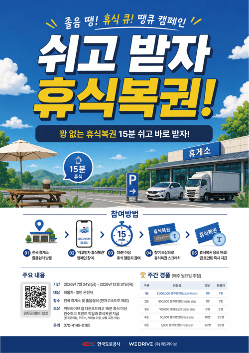 고속도로 휴게소에서 15분 쉬면 포인트 적립…도로공사 '휴식포인트' 운영
