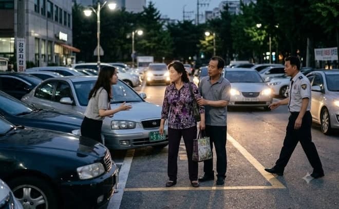 차 금방 온다며 공영주차장 15분 점거한 '몸주차' 여성 논란