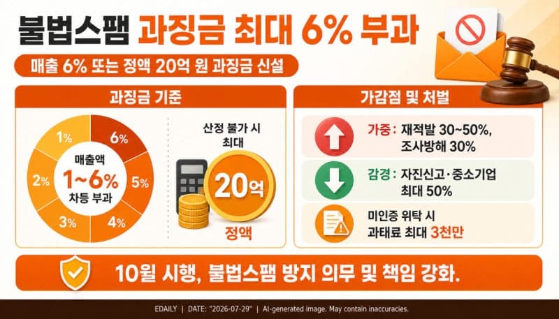 불법스팸 방치하면 매출액 최대 6% 과징금…방미통위, 10월부터 제재 강화