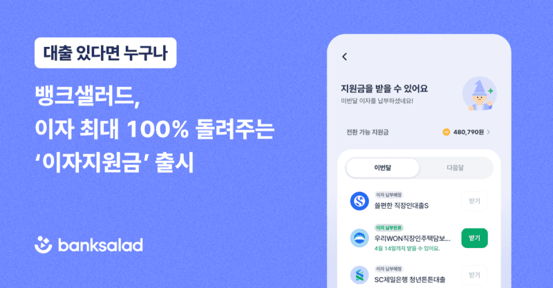 뱅크샐러드, 대출 이자 최대 100% 돌려주는 '이자지원금' 서비스 출시