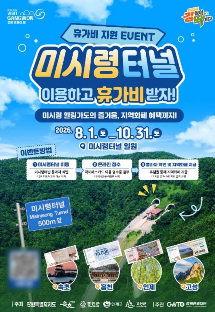 미시령 터널 이용하면 휴가비 25만 원 지원…8월부터 120명 선정