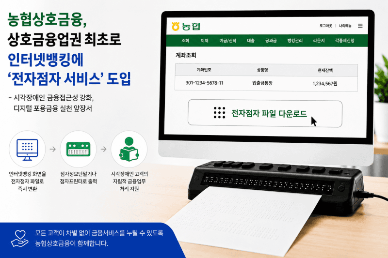 농협상호금융, 상호금융권 최초 인터넷뱅킹 '전자점자 서비스' 도입