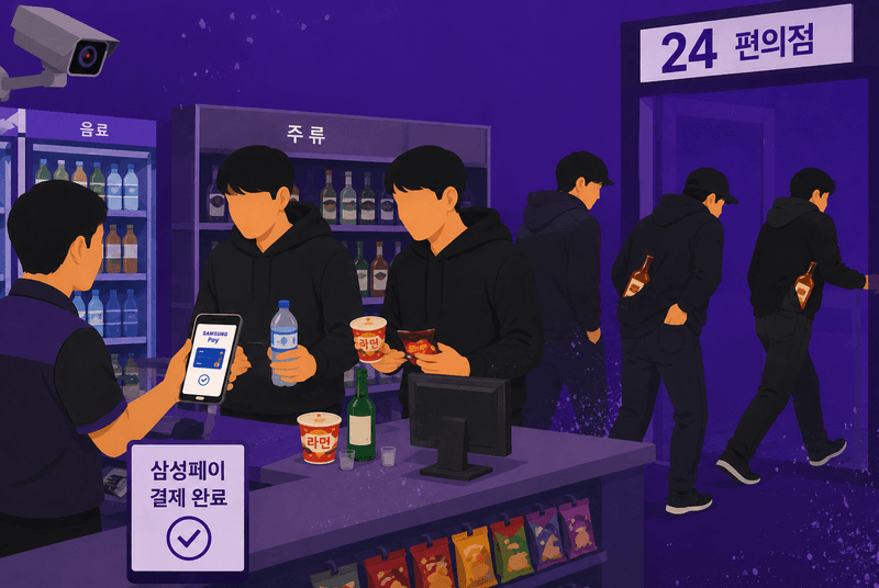 편의점서 양주 훔치고 삼성페이로 생수 결제한 바보 도둑들