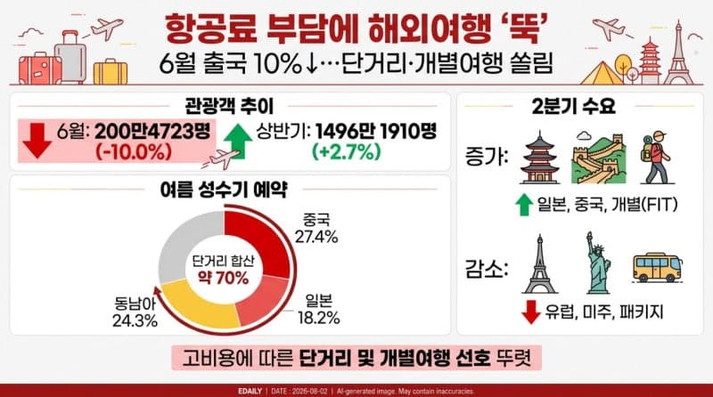 고유가·고환율에 장거리 여행 대신 일본·중국 등 근거리 여행 강세