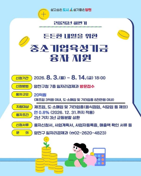 양천구, 경기 침체 속 중소기업·소상공인 위해 20억 규모 저리 융자 지원