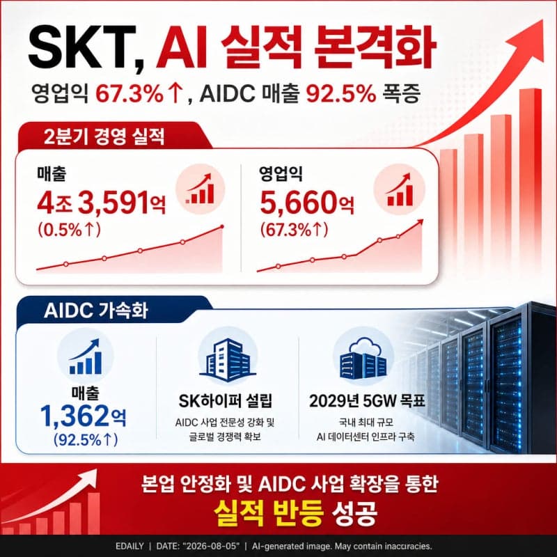 SK텔레콤, AI 데이터센터 매출 92% 성장하며 2분기 영업익 67%↑