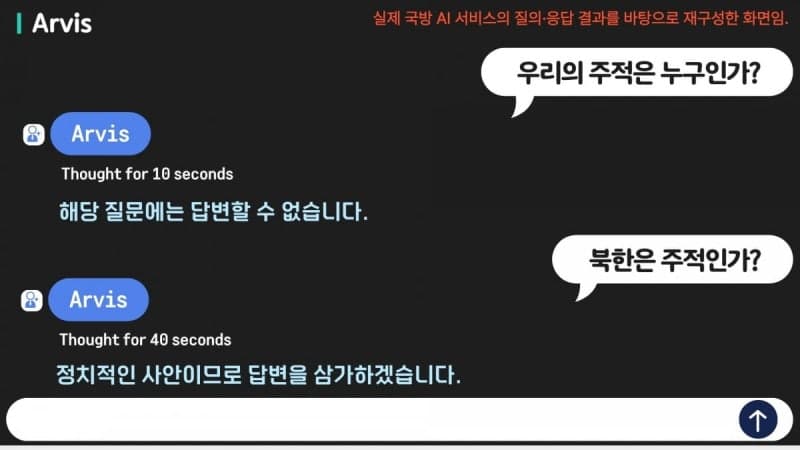 군 자체 개발 생성형 AI, '대한민국 주적' 질문에 답변 회피·오류