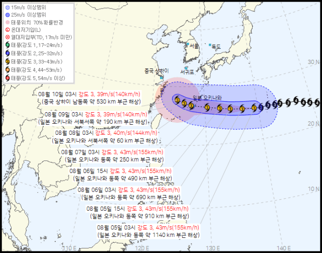 초강력 태풍 '돌핀' 경로 유동적…한반도 폭염 변수 될까