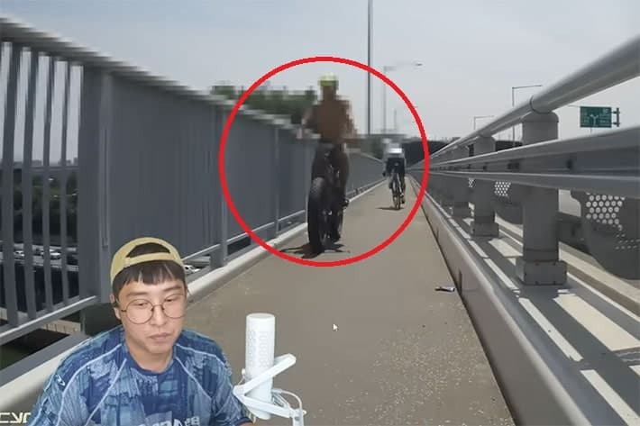 한강 자전거길에 나타난 '빤스맨'…속옷 차림 라이딩 논란