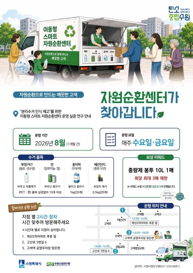 수원시, 재활용품 가져오면 종량제봉투로 교환…이동형 자원순환센터 운영