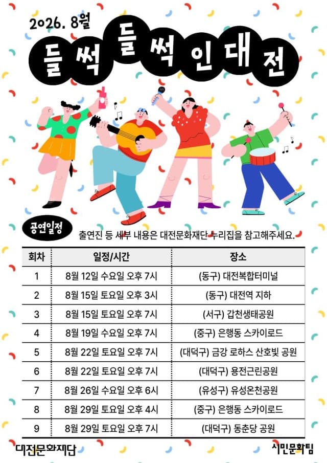 대전문화재단, 8월 한여름 도심 물들일 '들썩들썩 인 대전' 9회 개최