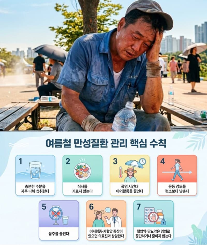 폭염 속 만성질환자 주의보…혈압약 임의 중단 말고 수분 섭취 늘려야