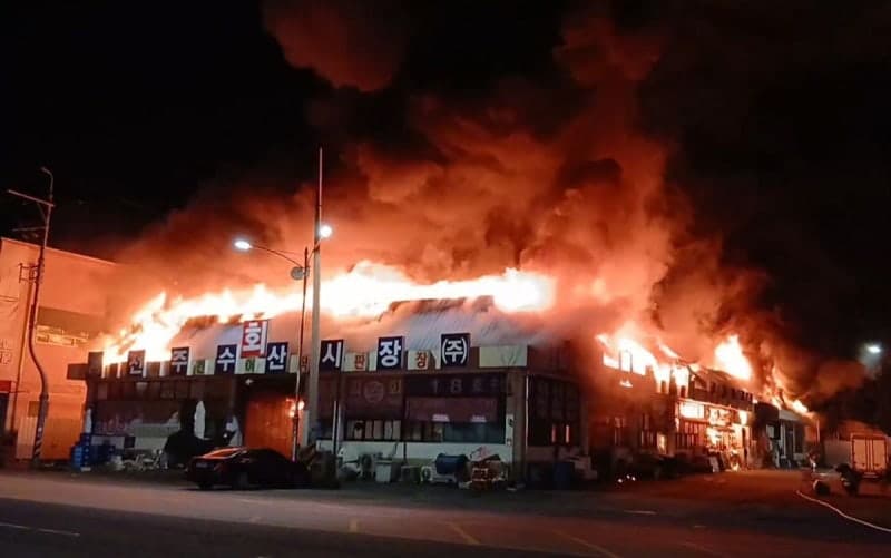 전주 농수산물시장 활어동 화재, 4시간 만에 완진…인명피해 없어
