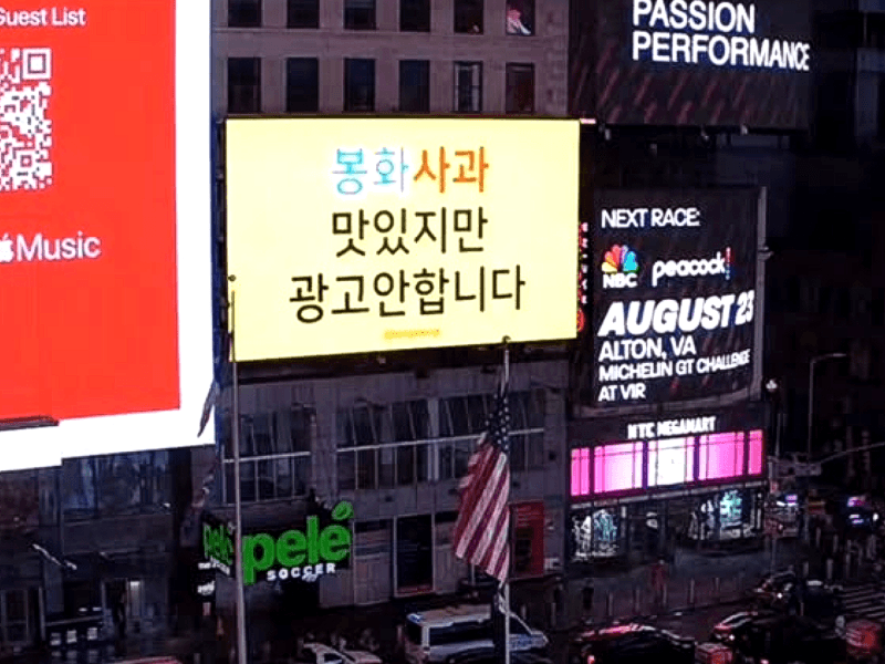 뉴욕 타임스퀘어에 뜬 '봉화사과 맛있지만 광고 안 합니다'…20대 공무원의 사비 홍보