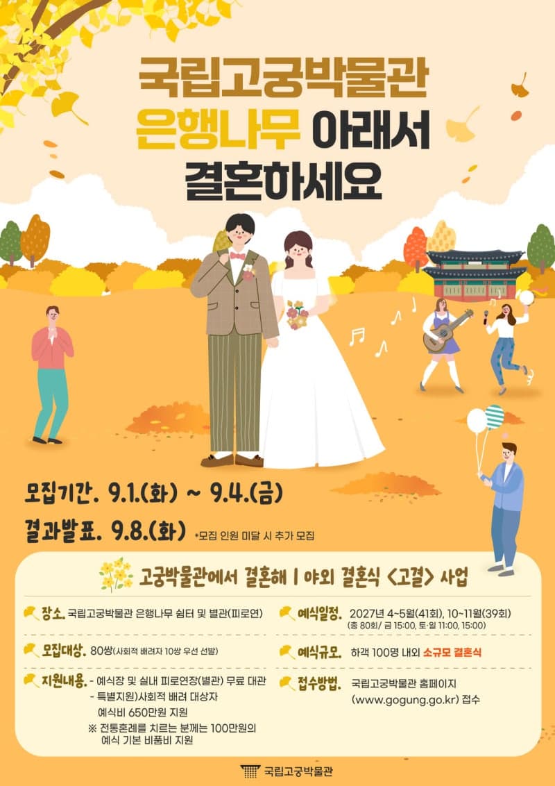 국립고궁박물관, 은행나무 아래서 백년가약 맺을 예비부부 80쌍 모집