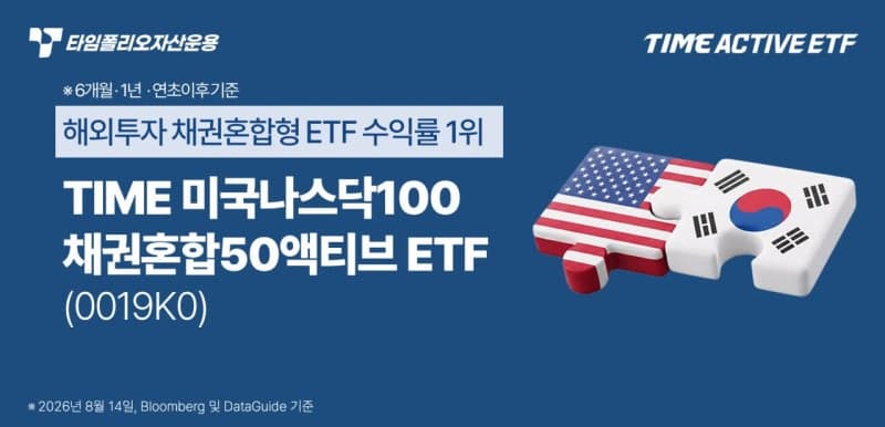 타임폴리오 'TIME 미국나스닥100채권혼합50액티브' 해외투자 채권혼합형 수익률 1위 달성