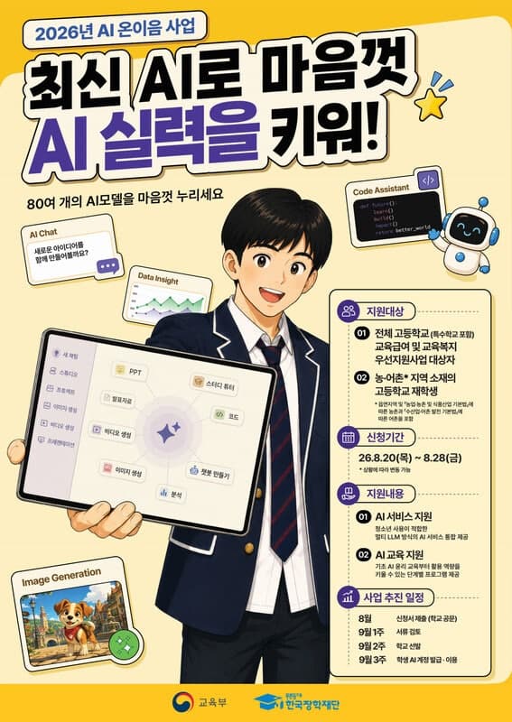 교육부, 취약계층·농어촌 고교생 12만 명에 유료 AI 서비스 지원