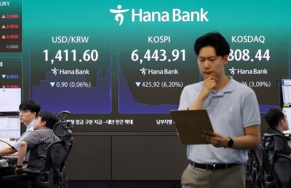 코스피 5.8% 급락해 6471 마감…코스닥도 동반 하락