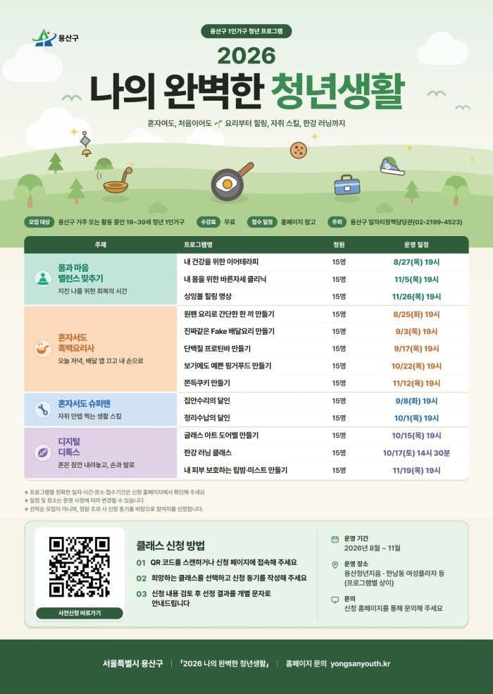 용산구, 청년 1인가구 고립감 해소 위한 '나의 완벽한 청년생활' 운영