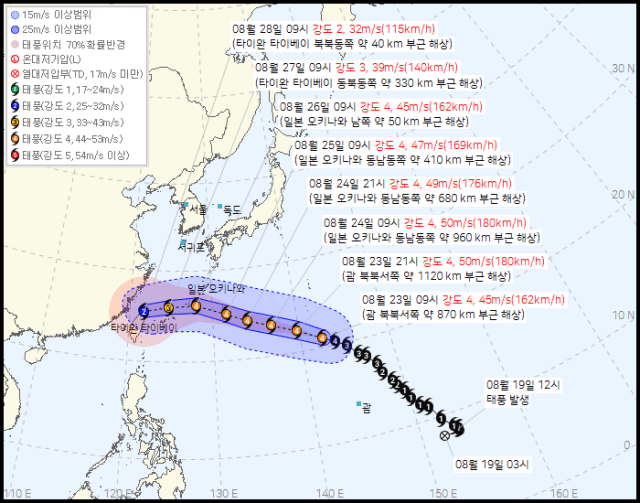 태풍 3개 동시 북상…한반도 남쪽 태풍 행렬 속 35도 무더위 지속