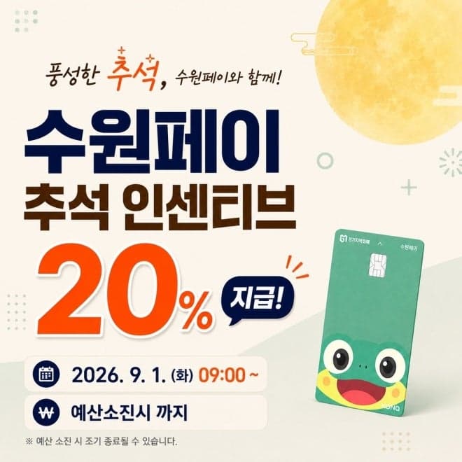 수원시, 추석 맞아 수원페이 인센티브 20% 확대…최대 10만원 혜택